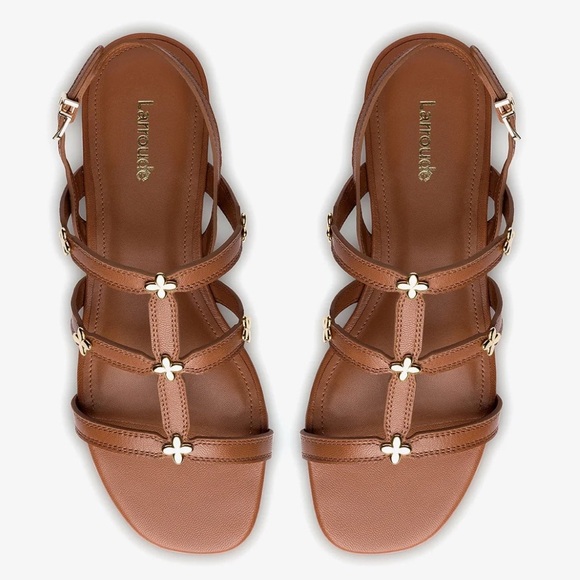 Larroude Brown Leather Flat Sandals Straps Size 7.5 Brazil - Picture 8 of 8